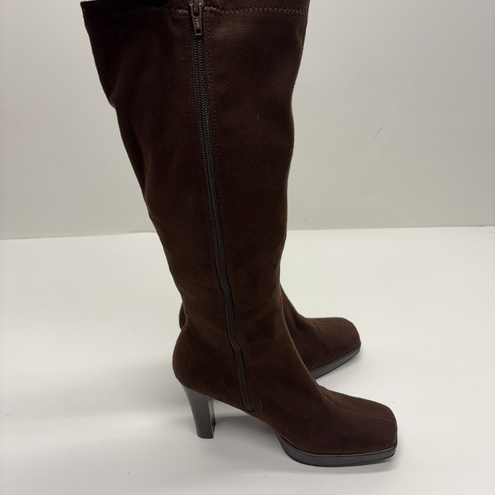 SKECHERS Y2K "Somethin' Else" Vintage Brown Retro Square Toe Knee High Boots 6 - Picture 9 of 14